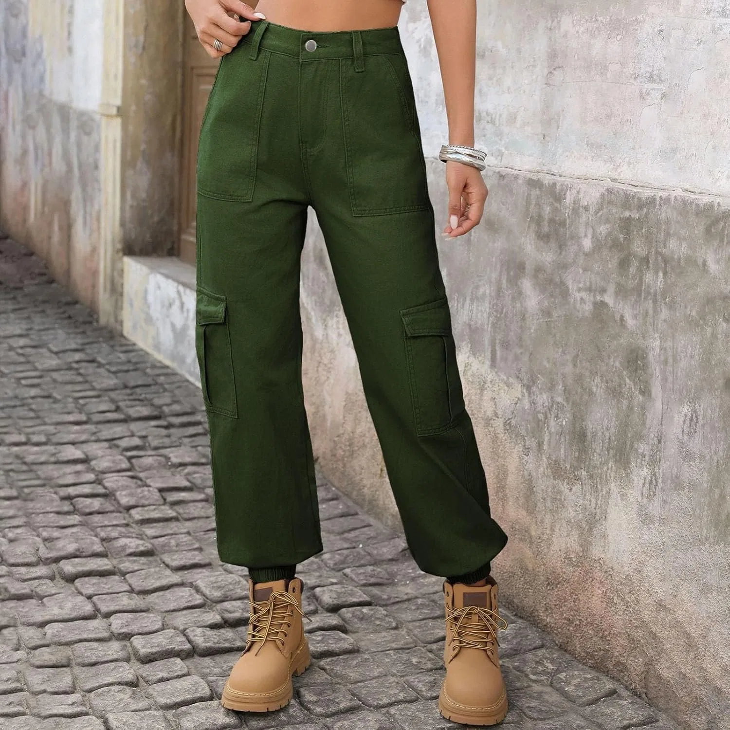 Джинсы карго, широкие, Army Green — фото 2