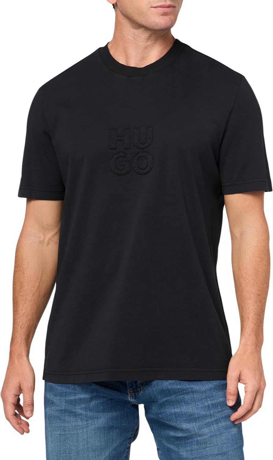 

Мужская хлопковая футболка HUGO с логотипом в тон, Black Carbon, Черный, Мужская хлопковая футболка HUGO с логотипом в тон, Black Carbon