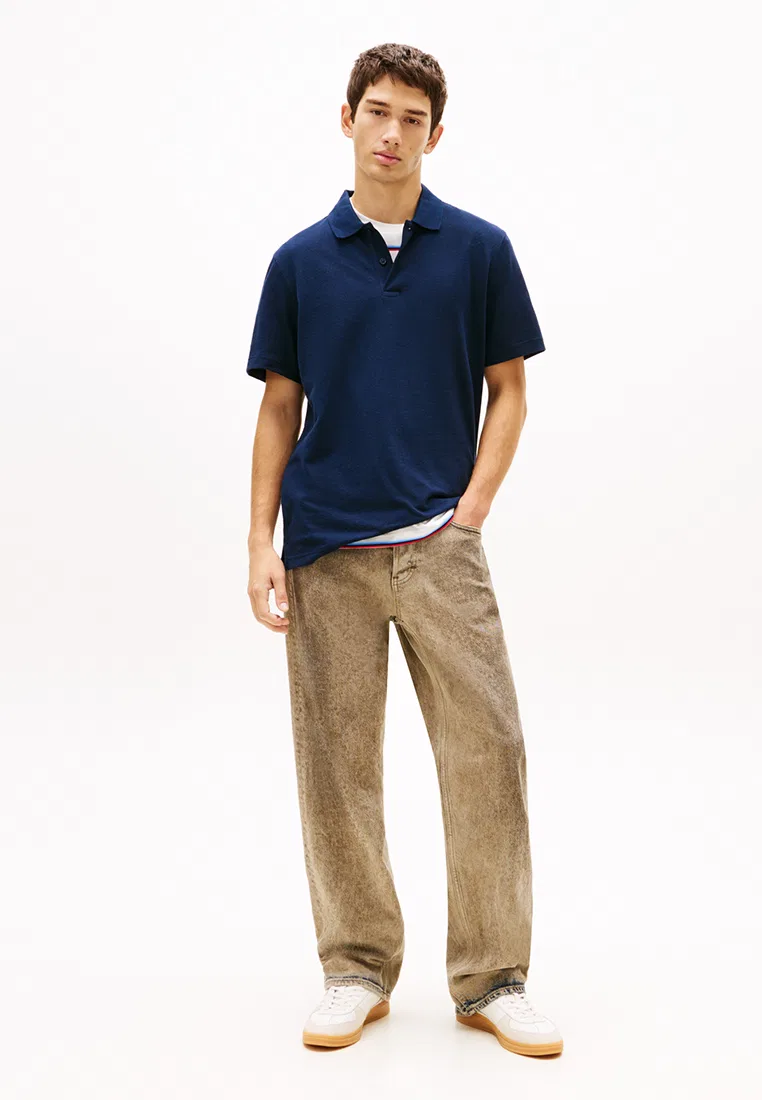Поло, регулярный крой, вафельная вязка, Tommy Jeans Tommy Hilfiger, темно-синий — фото 4