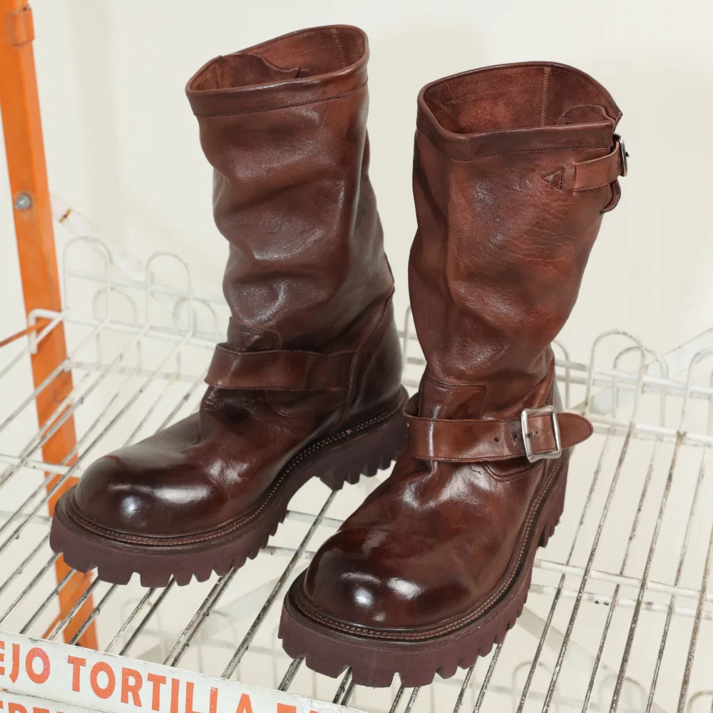 Мужские инженерные ботинки 6.5 см на подошве Feather Commando из конской кожи коричневые от Yase