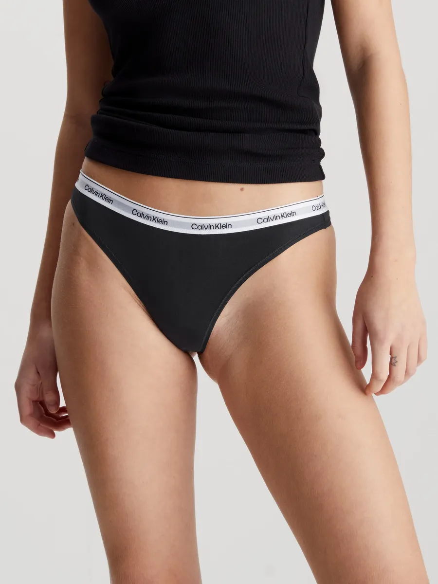 Трусики Calvin Klein Underwear "3 PACK THONG (LOW-RISE)" (3 шт. в упаковке, 3 шт. в упаковке), с поясом с логотипом, черный — фото 2