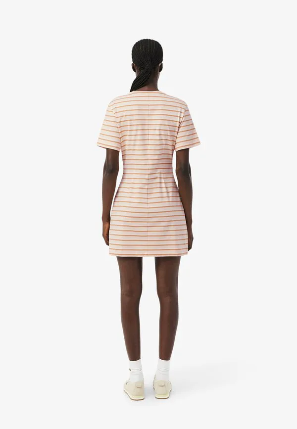 Платье трикотажное Lacoste Rose Pale Orange Blanc-Aw, полосатое, оранжевое — фото 3
