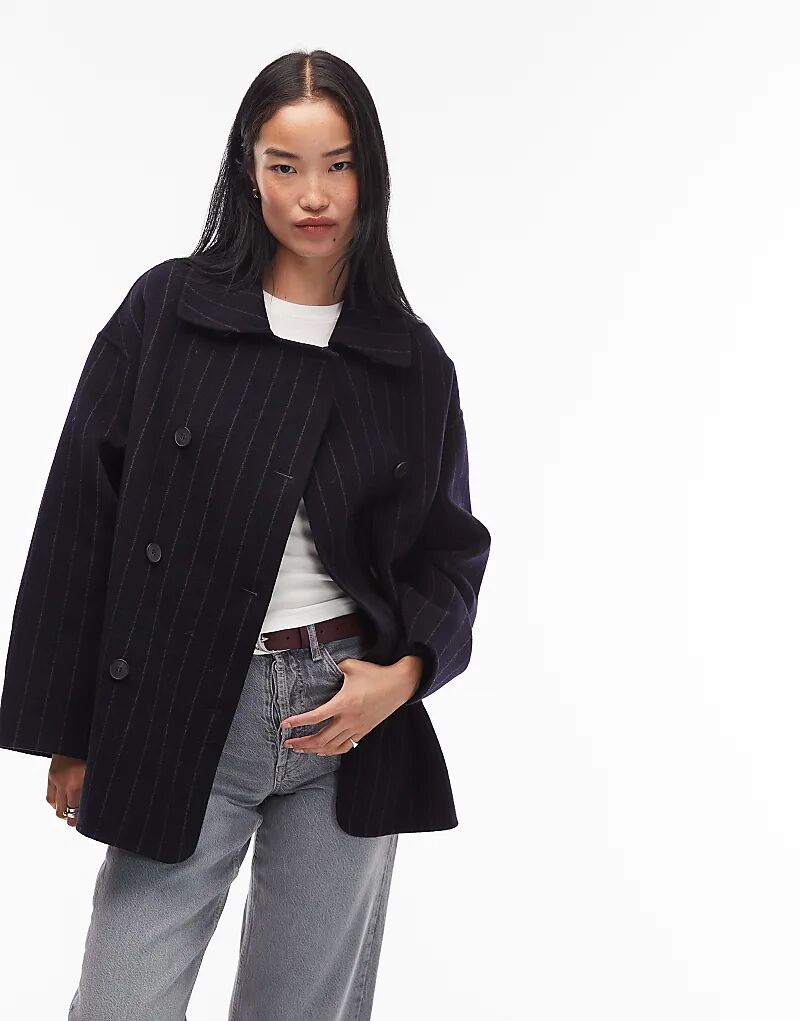 

& Other Stories шерстяное двубортное укороченное пальто в тонкую темно-синюю полоску