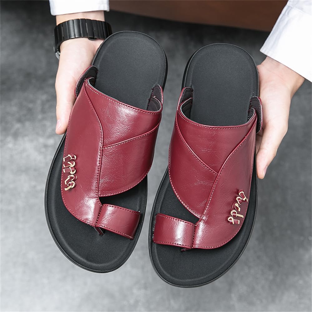 Сандалии для мужчин Abborora Fashion, для дома и улицы, пляжные шлепанцы, повседневные кожаные шлепанцы на танкетке, спортивные сланцы с быстрой сушкой, красный — фото 3