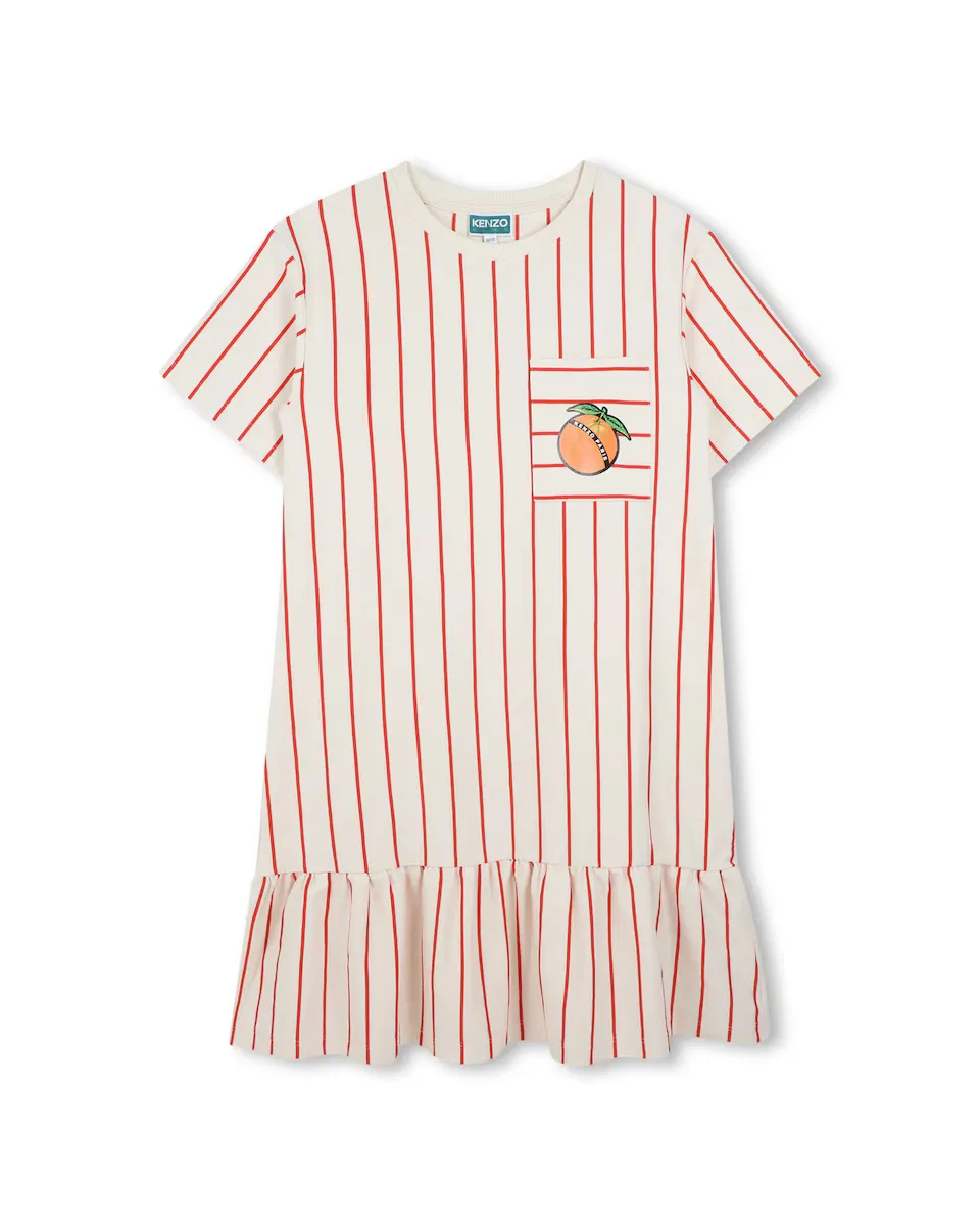 

Полосатое платье для девочки с оборкой на груди Kenzo Kids, розовый