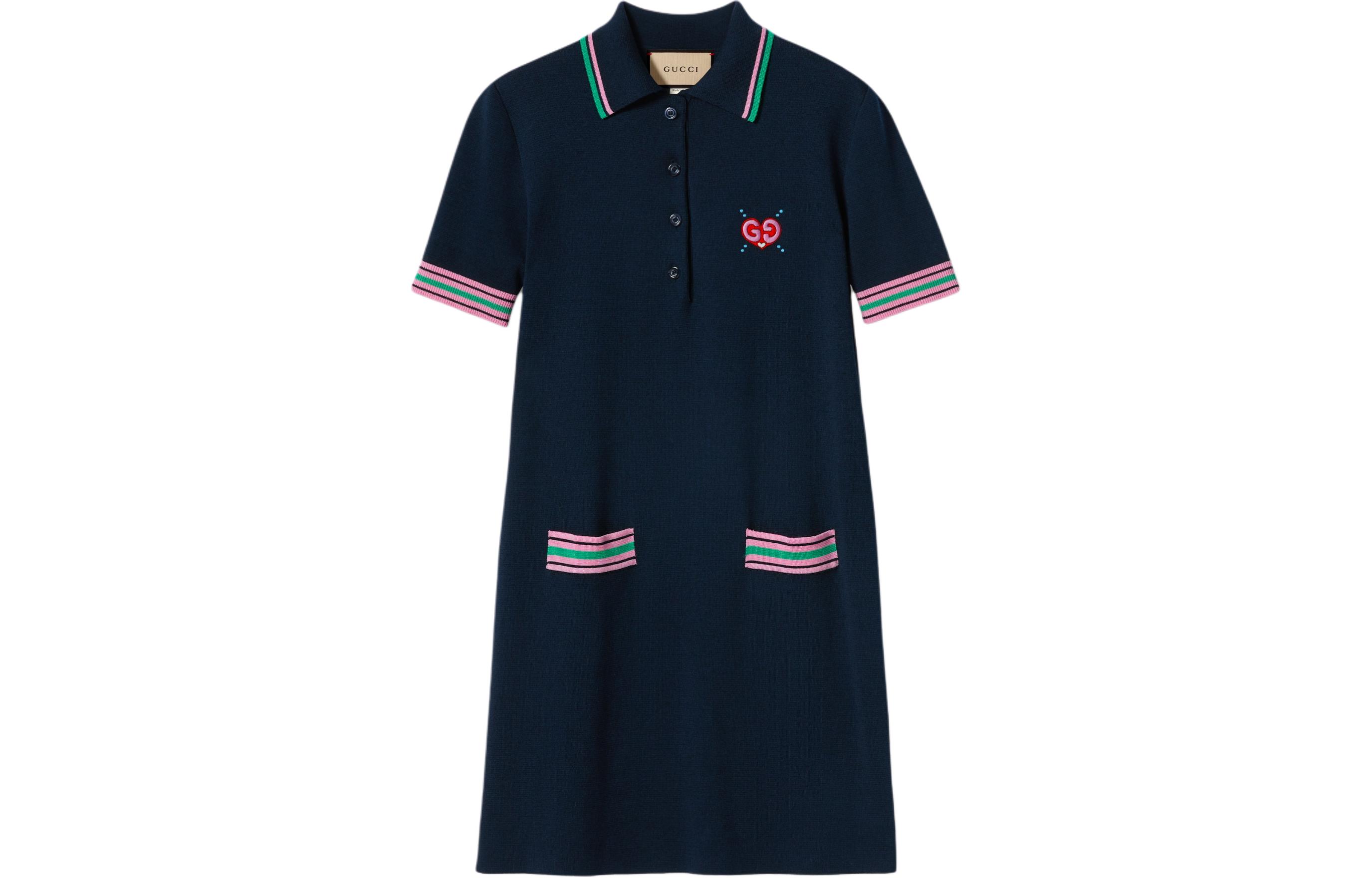 Женское платье с короткими рукавами SS24 Морской синий GUCCI — фото 2