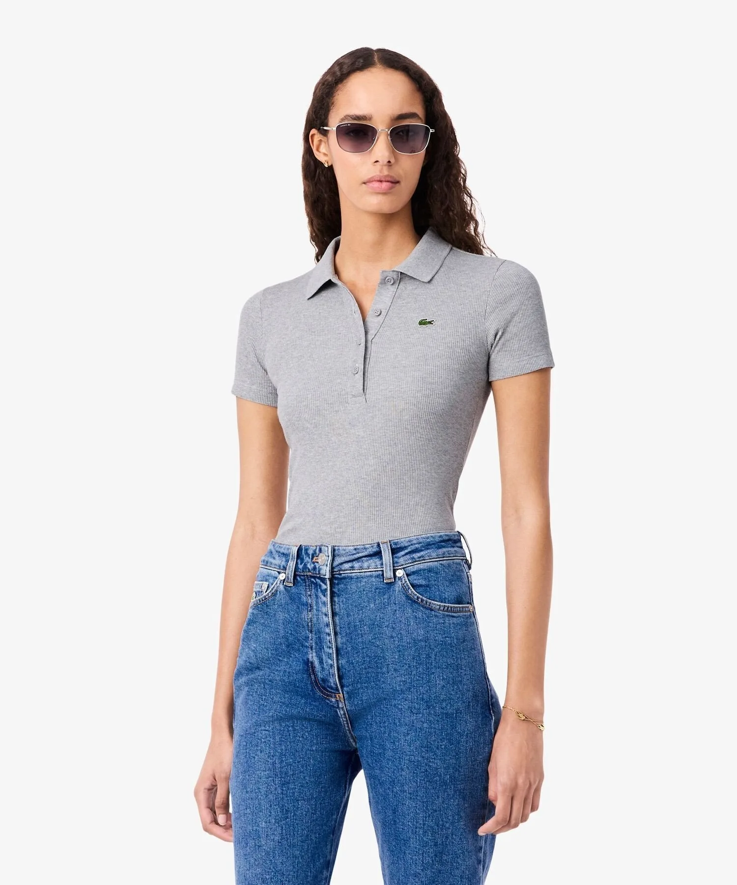 Поло-рубашка LACOSTE, Gray, из ребристой вязки