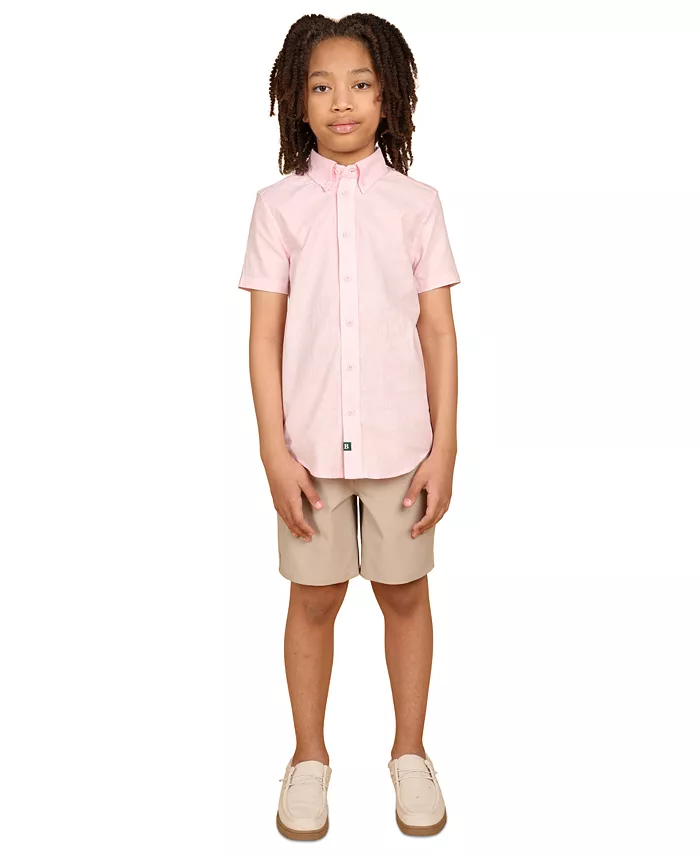 

Льняная рубашка с коротким рукавом на пуговицах для мальчиков Big Boys B By Brooks Brothers, розовый