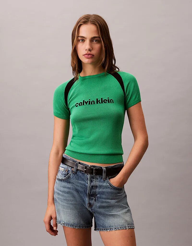 

Спортивный трикотажный топ Calvin Klein Jeans зеленого и черного цветов