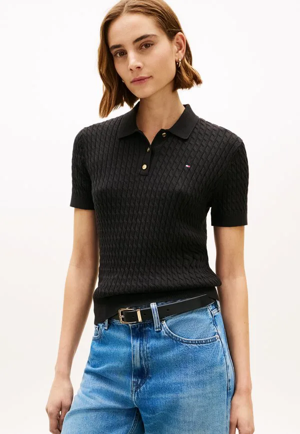Поло-Рубашка с коротким рукавом и косами Tommy Hilfiger, Black