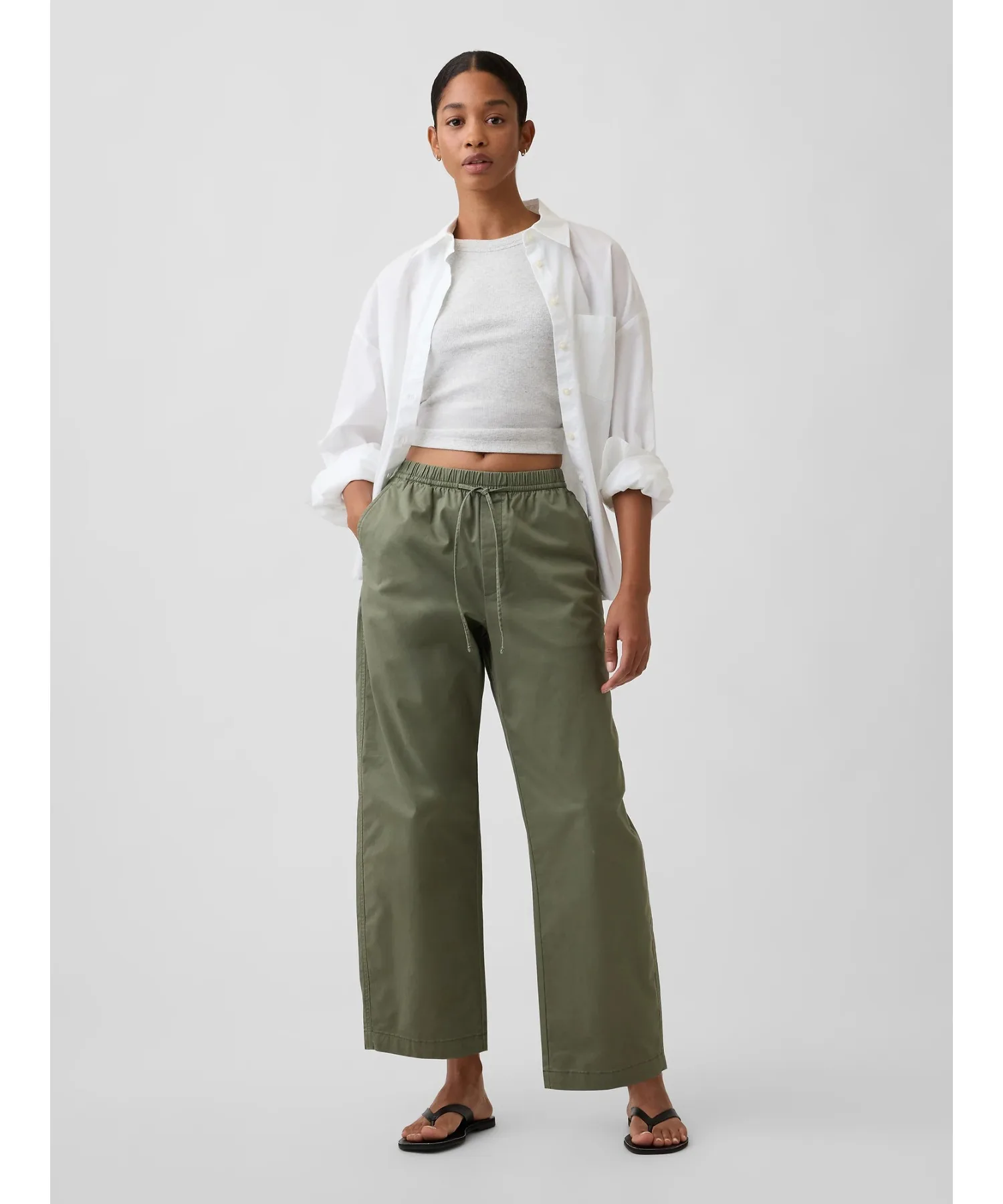 Женские брюки бочкообразные с высокой посадкой GAP High Rise Easy Waist Barrel Olive