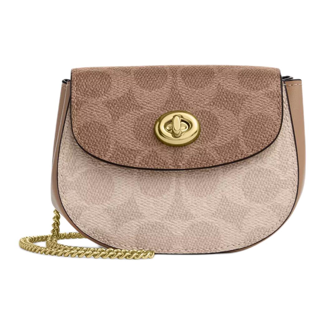 

COACH Мини-сумка через плечо Turnlock с покрытием из ткани, женская, Gold & Sand & Brown & Umber