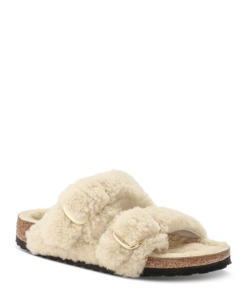 Женские шлепанцы из овчины с большой пряжкой Arizona Birkenstock, цвет Ivory/Cream