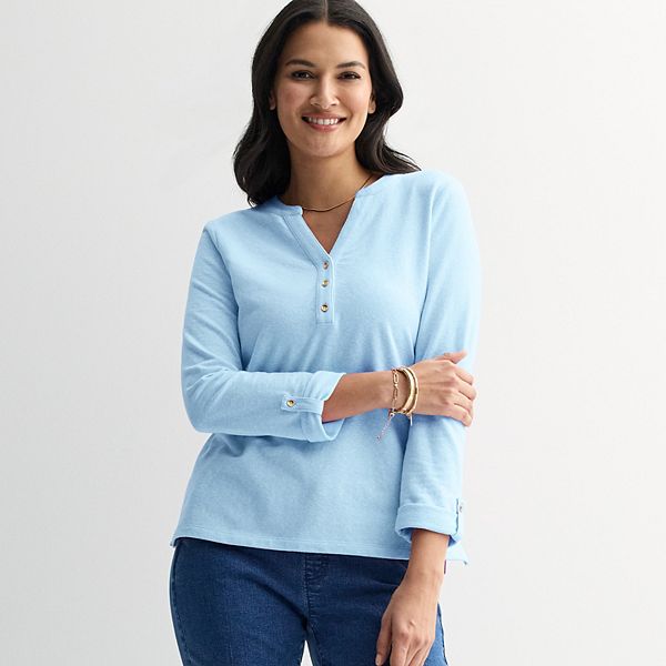 

Женская футболка с длинным рукавом и разрезом на горловине Croft & Barrow, Mystic Creek