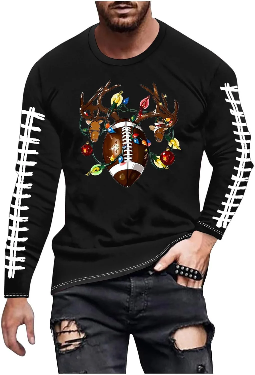 

Футболка с новогодним оленем для мужчин, длинный рукав Ozmmyan