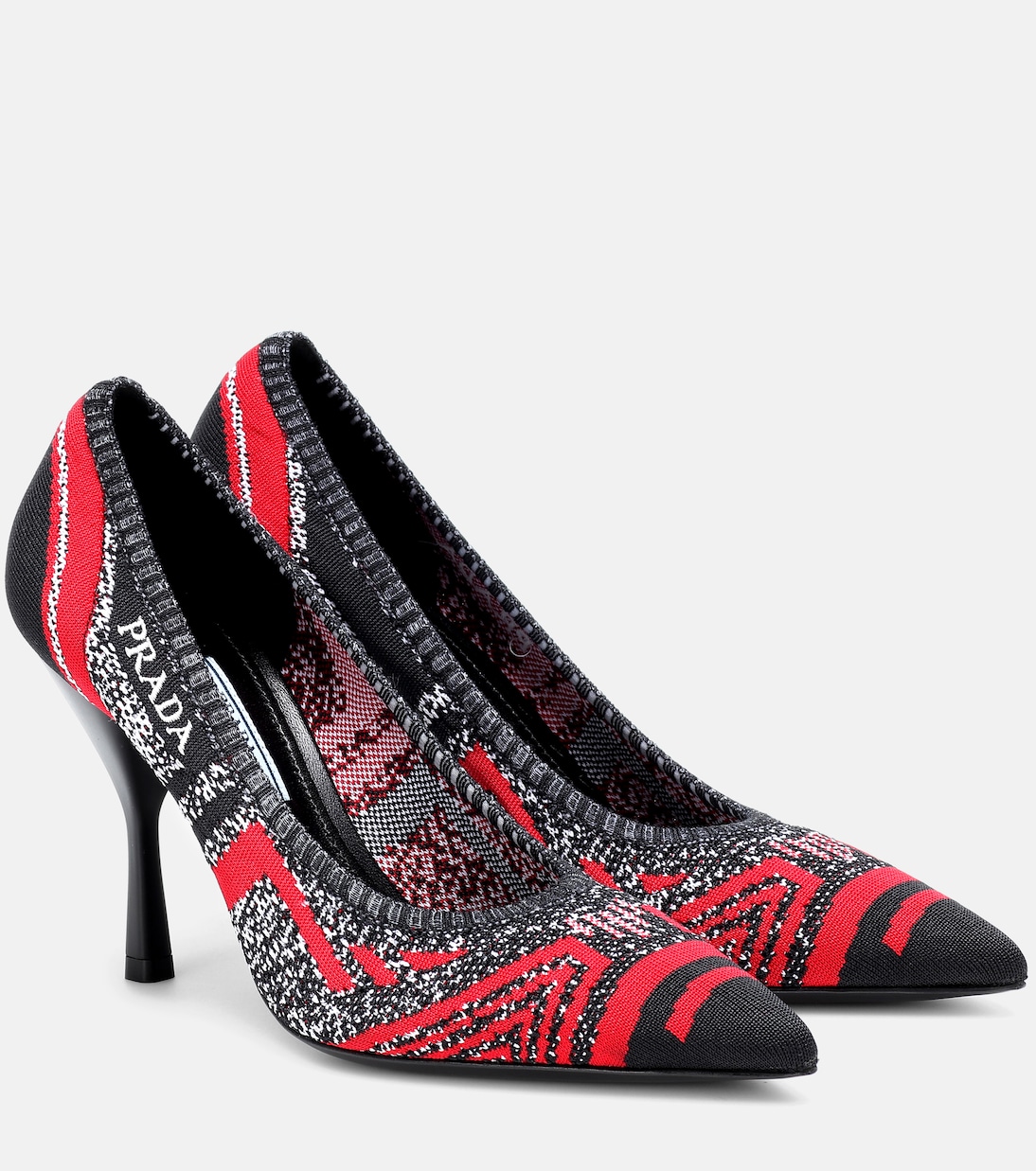 Туфли-лодочки из стрейч-трикотажа Prada, Black/Red