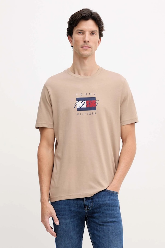

Хлопковая футболка Tommy Hilfiger, бежевый