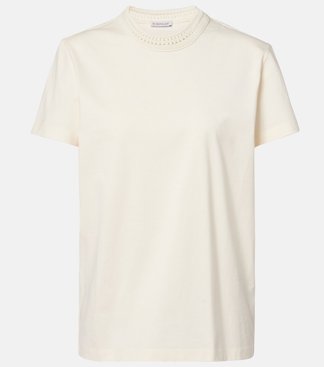 

Хлопковая футболка с кружевной отделкой Moncler, 034- White
