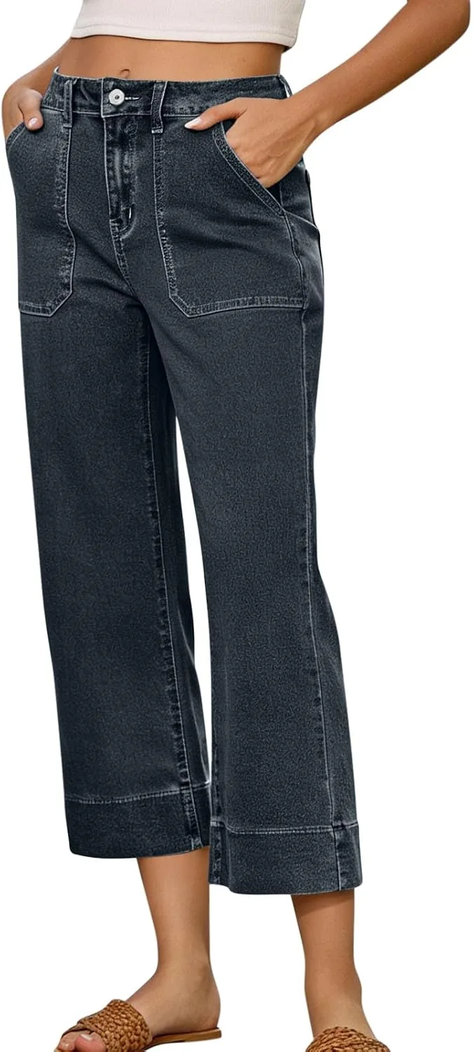 

Джинсы женские Wide Leg Cropped High Waisted