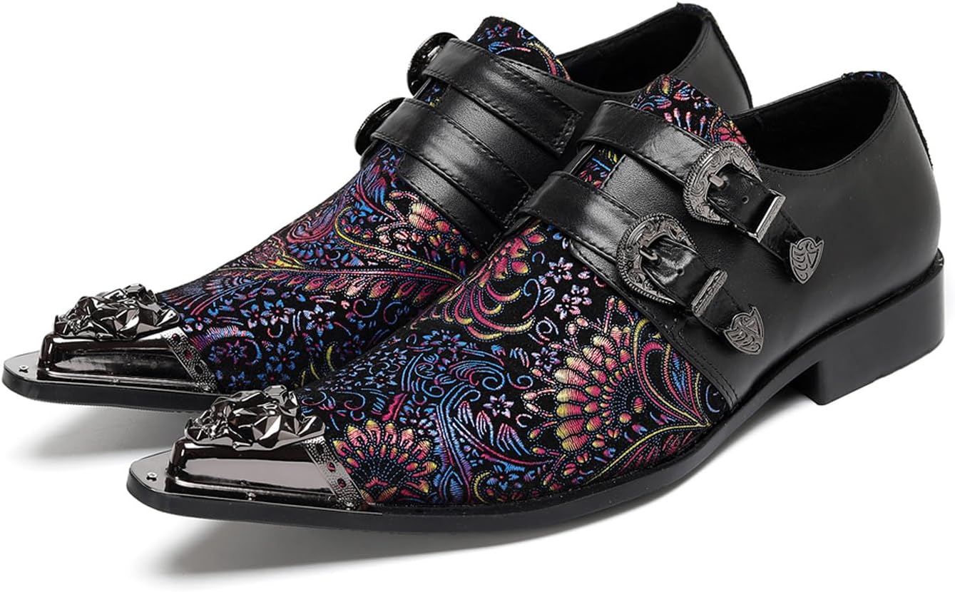 

Мужские лоферы Santimon с двойным ремешком-монахом из натуральной кожи, стильные модные мокасины с узором пейсли и металлическим носком для вечеринок, свадеб и диско, черный