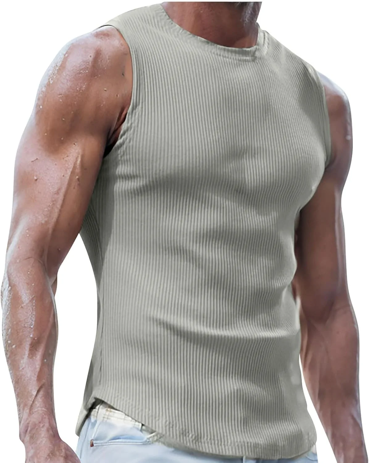 

Мужская вязаная полосатая майка с круглым вырезом