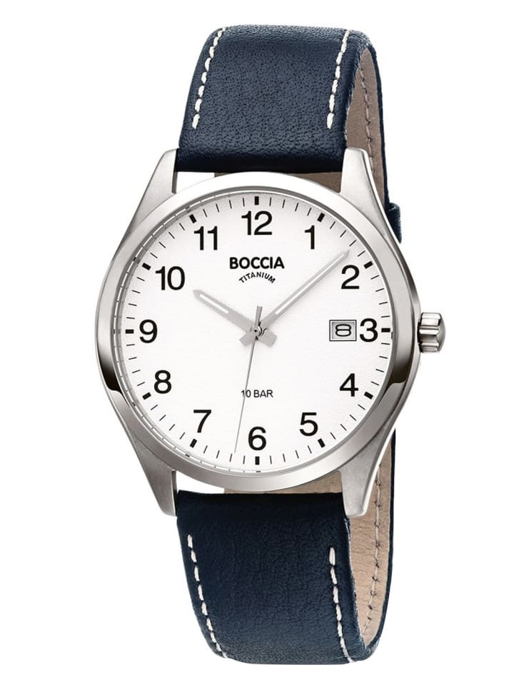 

Boccia Мужские титановые часы с черным кожаным ремешком