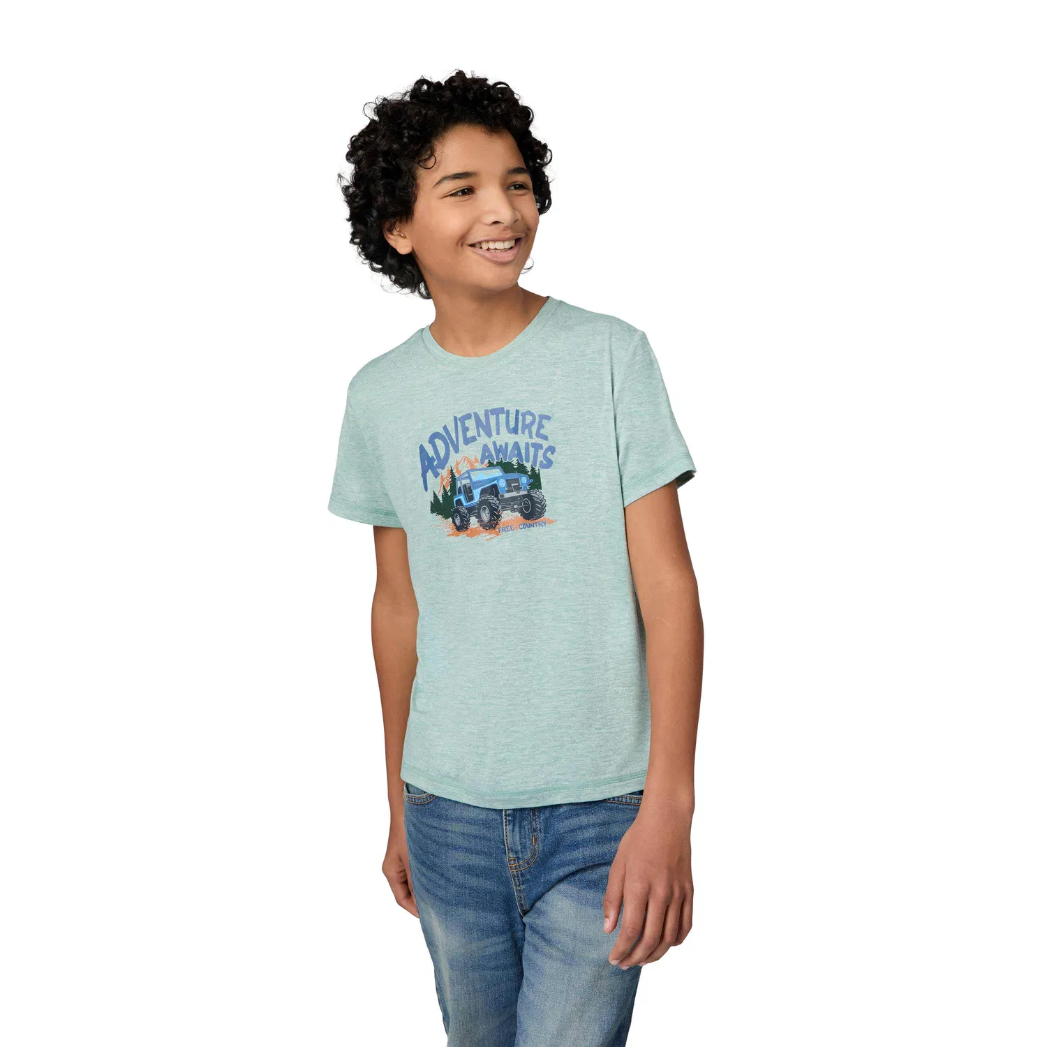 Футболка Free Country Boys' Microtech Graphic Crew Neck Shirt, Jade
