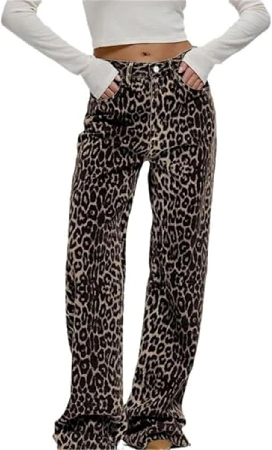 

Джинсы Y2K Leopard для женщин, хлопок, широкие