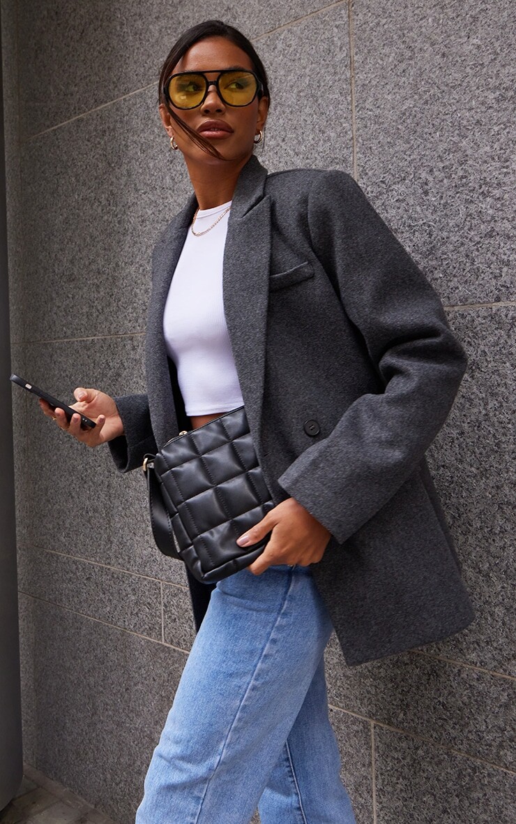 

PrettyLittleThing Серый двубортный шерстяной пиджак
