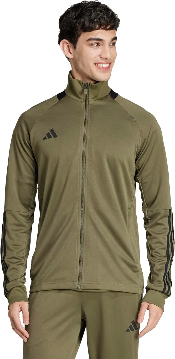 Мужская куртка Sereno Cut 3-Stripes Slim Track Jacket, adidas, оливково-серый/черный