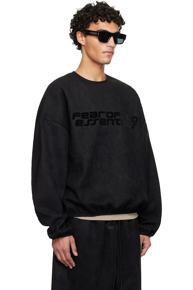 Fear Of God Essentials Черная праздничная современная толстовка с круглым вырезом из искусственной замши — фото 2
