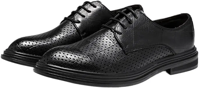 Мужские лоферы кожаные перфорированные New Men's Hollow Leather Loafers, черный UOPYNE — фото 2