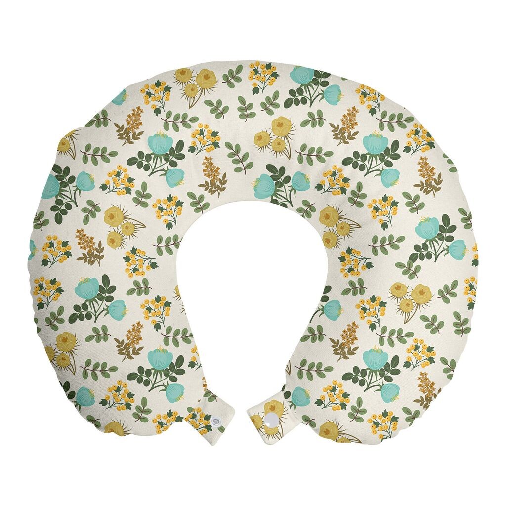 

ABAKUHAUS Botanical Travel Pillow Подушка для шеи, Цветущие травы, Пенопластовые дорожные принадлежности для самолета и автомобиля, 30x30 см, Морская пена цвета слоновой кости