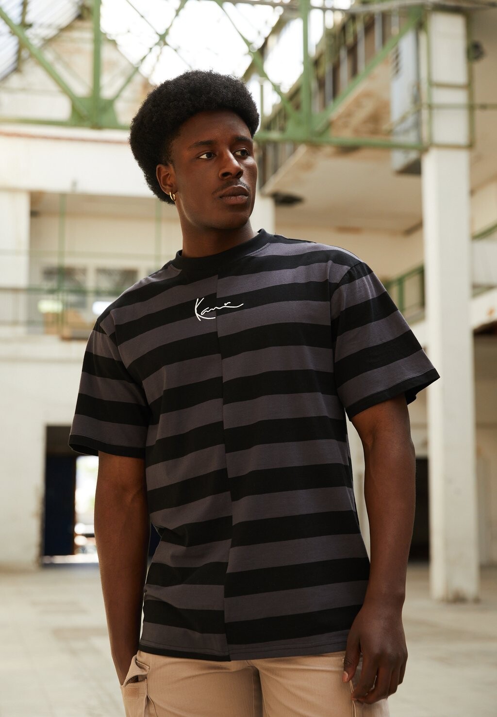 

Футболка с принтом ФУТБОЛКА UNISEX SMALL SIGNATURE SPLIT STRIPE Karl Kani, темно-серый