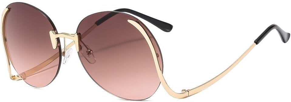 

Модные круглые солнцезащитные очки без оправы для женщин и мужчин, роскошные винтажные панк-очки, солнцезащитные очки для улицы с защитой от УФ-излучения UV400 TKKTLLT, Gold Pink Tea