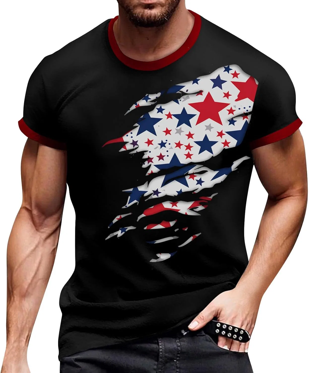 Футболка с американским флагом, виноградный цвет, размерная линейка S-XXL