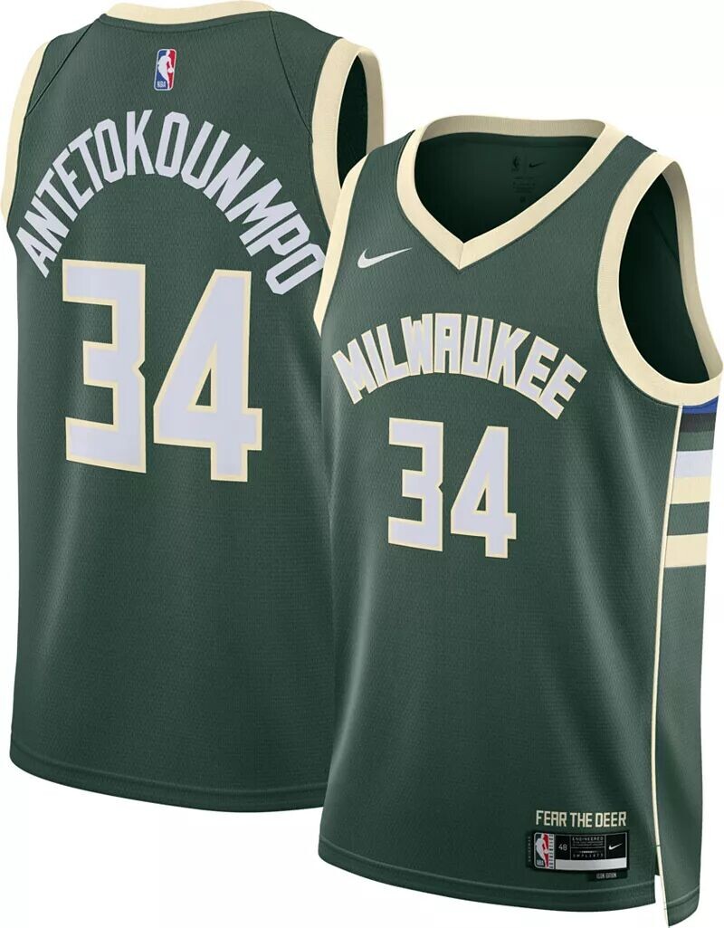

Мужская зеленая майка Nike Milwaukee Bucks Giannis Antetokounmpo #34 Dri-FIT Swingman
