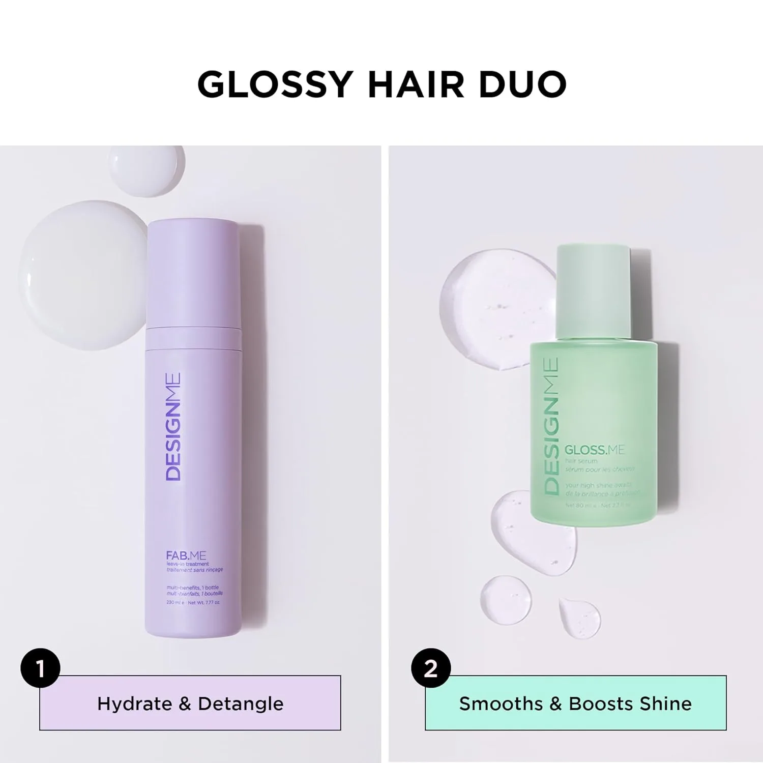 GLOSS.ME Hair Oil и FAB.ME Leave-In Conditioner от DESIGNME | Устраняет спутывание, контролирует пушистость, придает блеск и увлажнение | Защита от тепла и ультрафиолета | Набор для окрашенных волос всех типов Design.Me — фото 2