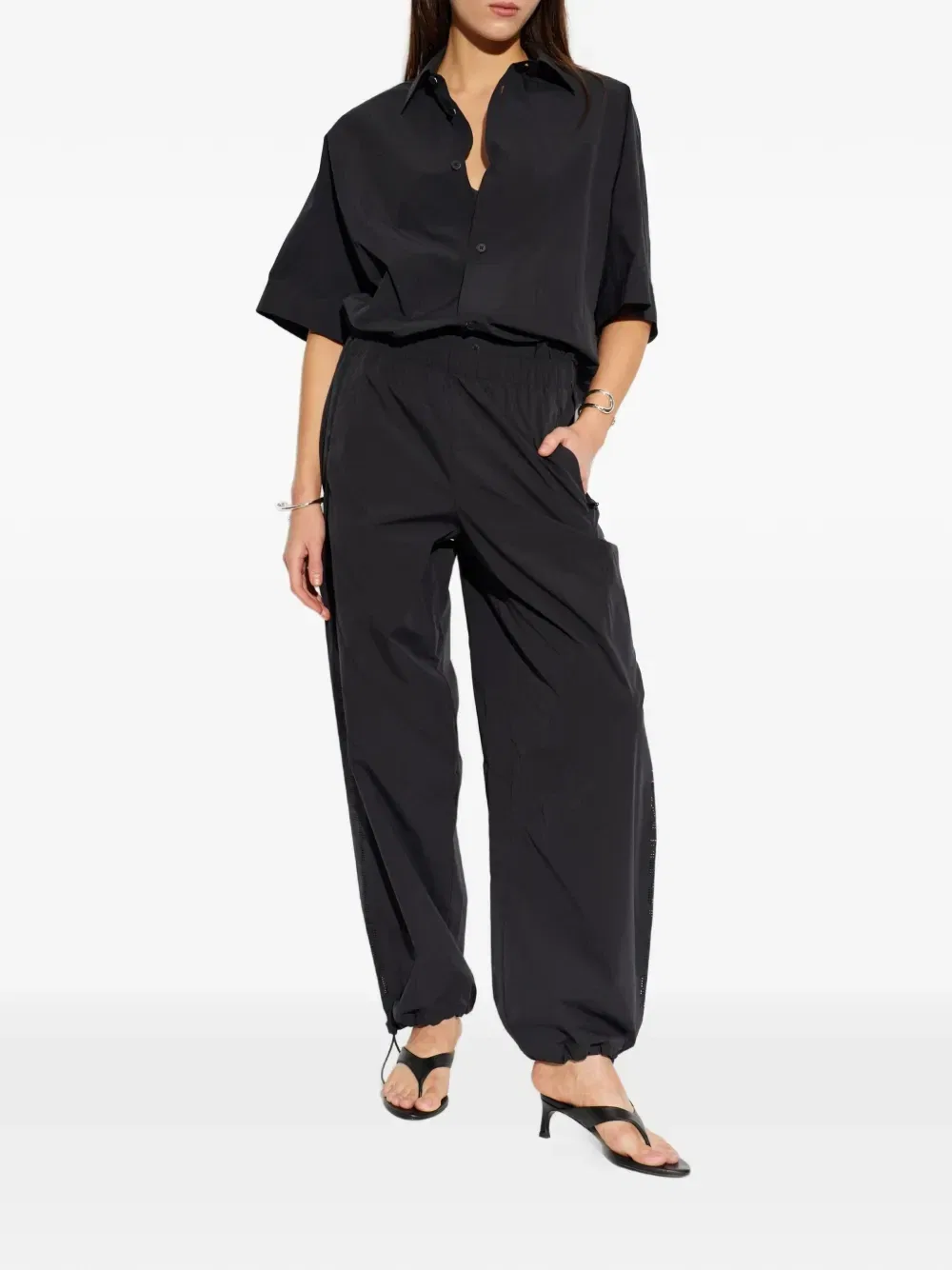 Рубашка с перфорированным логотипом и коротким рукавом Alexander Wang, черный — фото 2