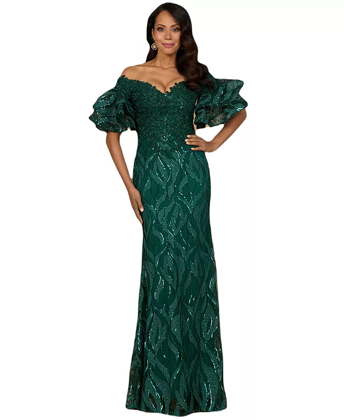 

Женское платье Illusion Neck с длинными расклешенными рукавами Lara, зеленый