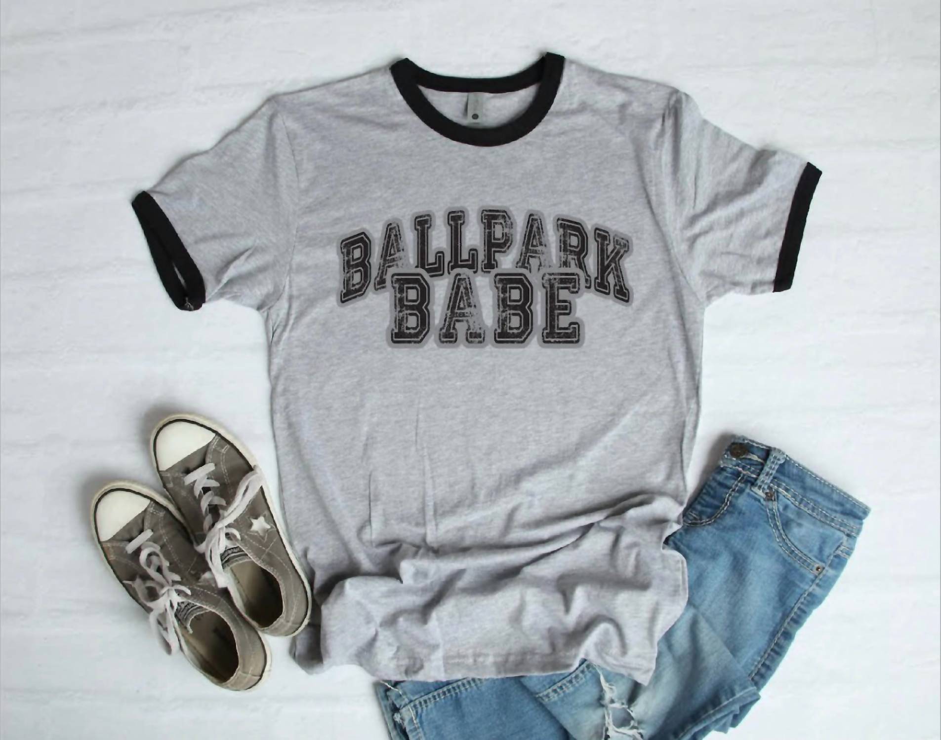 

Бейсбольная футболка Ballpark Babe серого цвета She Shed