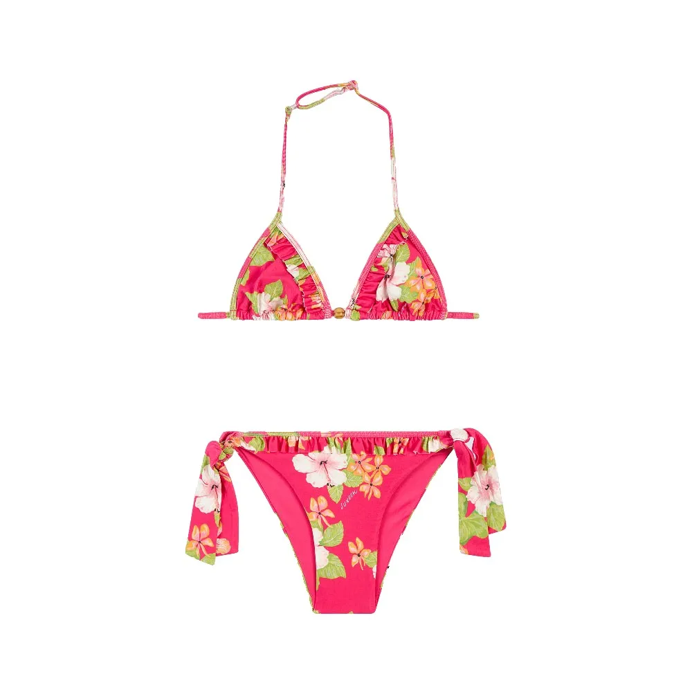 

Мини-бикини Sundek с рюшами и шнуровкой, выполненное в восхитительном гавайском стиле, розовый