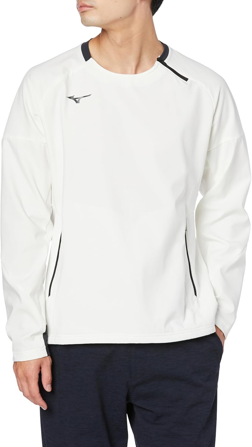 

Мужская тренировочная футболка Mizuno 32MCA553 Tech Shield с круглым вырезом и длинными рукавами, ветрозащитная, эластичная, водоотталкивающая, белый