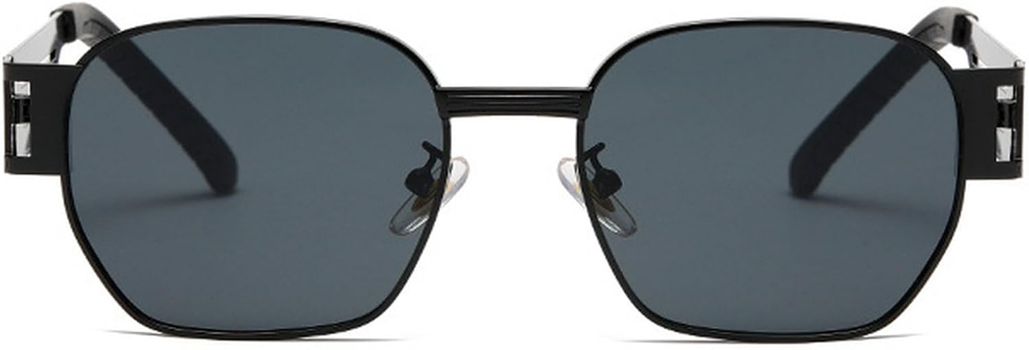 

Квадратные солнцезащитные очки для мужчин в стиле панк с металлическим покрытием, ретро-очки с защитой от УФ-излучения UV400, женские солнцезащитные очки с широкими дужками и полыми дужками mincl, Black