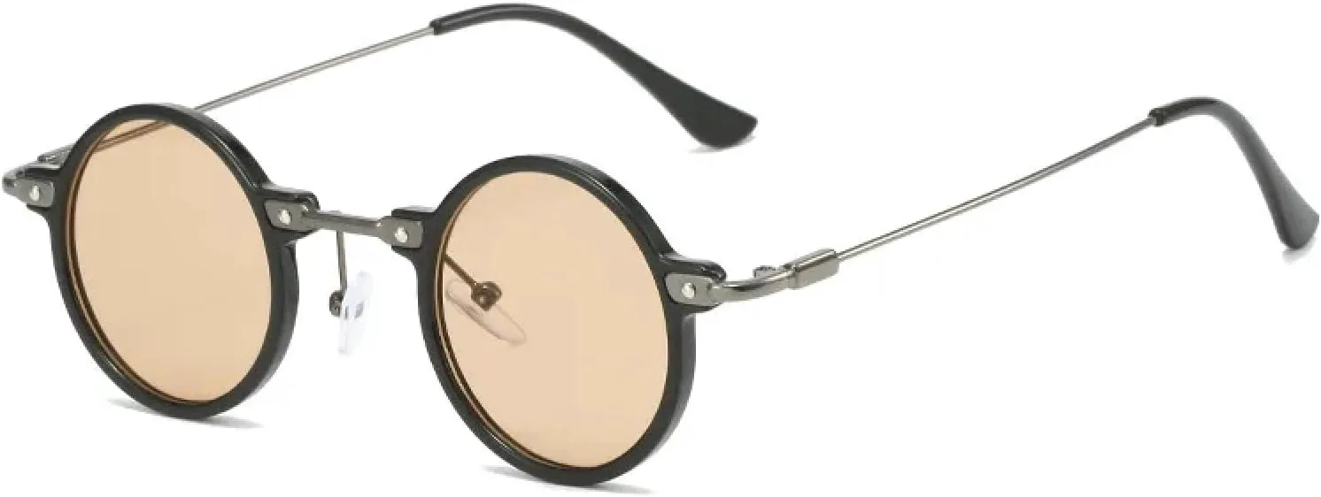 

Ретро маленькие круглые женские солнцезащитные очки с прозрачными линзами цвета океана, защита от УФ-излучения UV400, мужские панк-очки HHZZYVY, Black Champagne