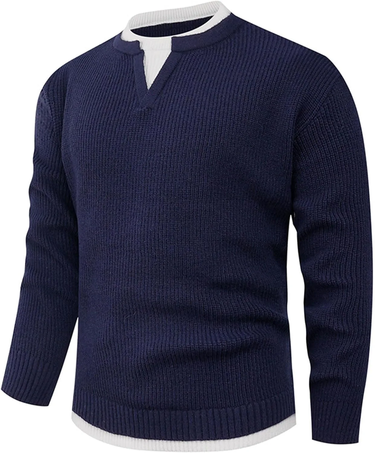 

Мужской вязаный свитер хенли с длинным рукавом и V-образным вырезом