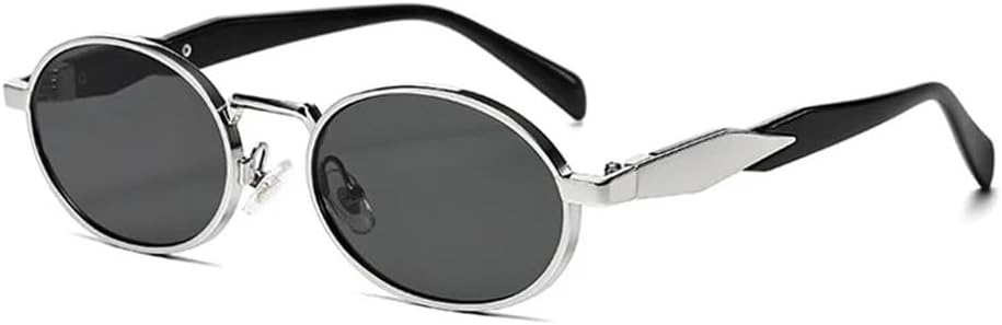 

Солнцезащитные очки в тонкой металлической оправе овальной формы для женщин и мужчин в стиле панк с защитой от УФ-излучения UV400, подходящие для занятий спортом на открытом воздухе, бега и езды на велосипеде UYPTK, Silver Black