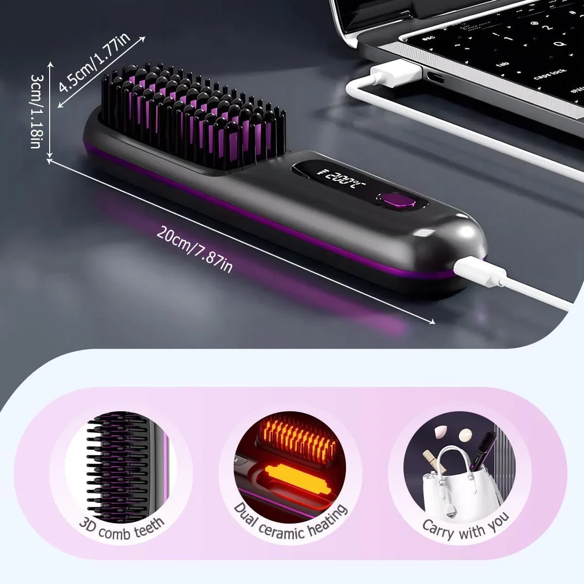 Беспроводная щетка-выпрямитель для волос Go Brush Pro Gahwa, Black — фото 4