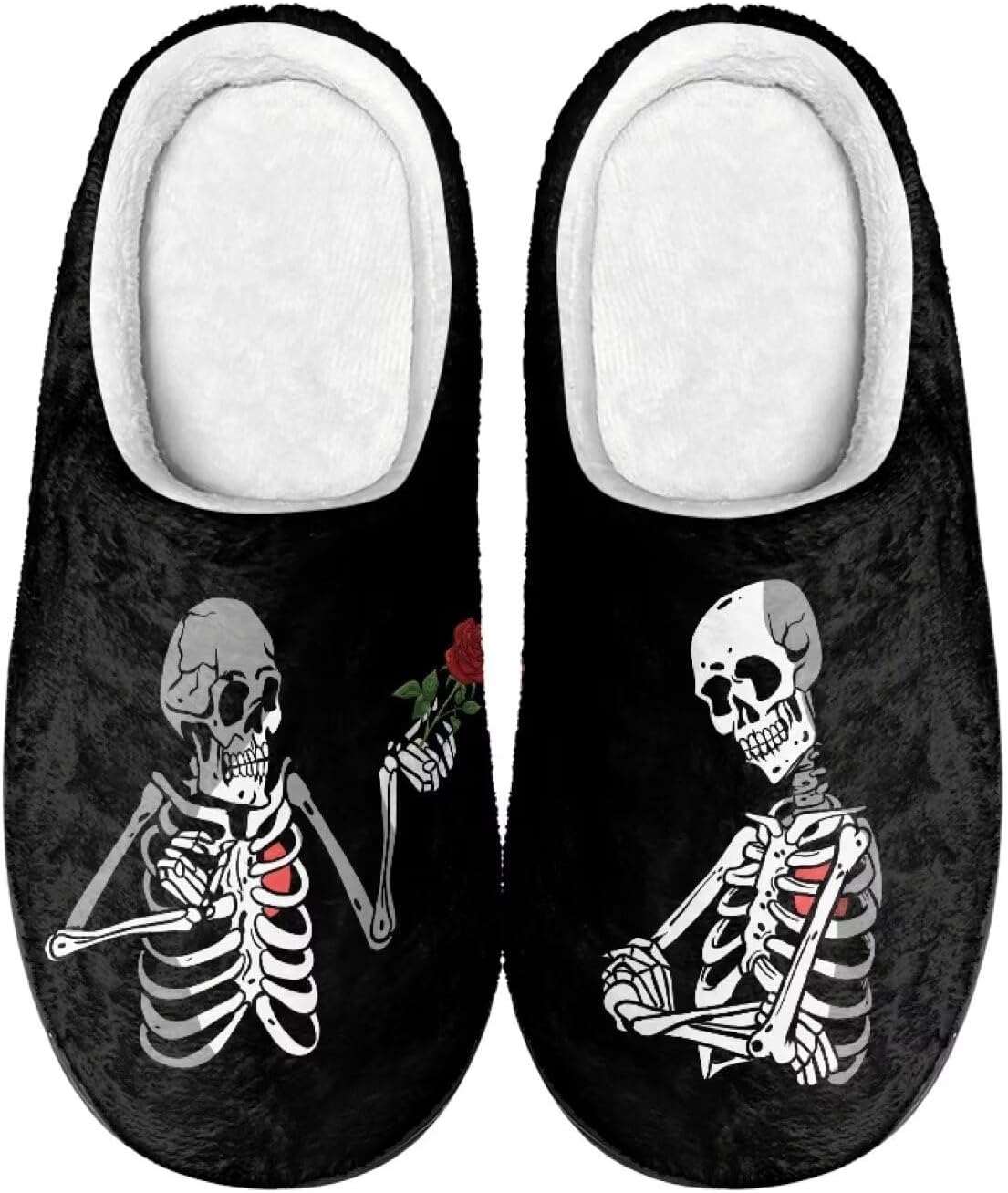 

Мужские тапочки Qoiuvncy с принтом скелета, зимние плюшевые меховые тапочки, удобные, с антискользящей подошвой, теплые хлопковые шлепанцы для дома, Skeleton With a Rose