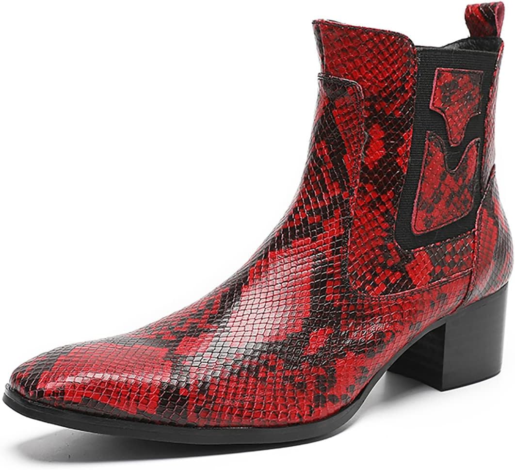 

Мужские ботинки Santimon из натуральной кожи Челси на щиколотку - повседневные, для официальных мероприятий, вестерн-стиль с боковой молнией для вечеринок, бизнеса и свадеб, красный